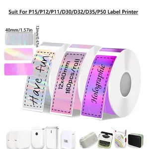 Thermal Label Paper Roll Compatible with Phomemo D30/d30s/d32/d35/q30 P11/p12/p15/p50s Printers, Multicolor Glossy Labels 12x40mm 160pcs
