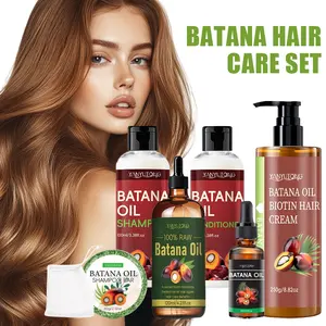 6-piece Batana Aloe hair care, Cleansing set, deeply cleanses hair and provides Hydrating moisture, suitable for home and outdoor use, including shampoo, conditioner, shampoo soap, hair mask, 30ml essential oil, 120ml essential oil, and a foaming net