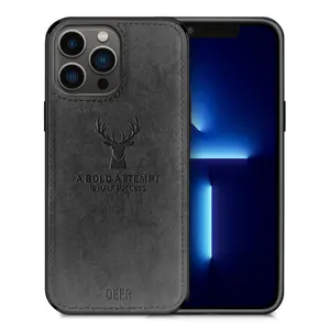 212 MAIN Alpha Digital IP13PM-DEER-BK Shockproof Rubber Cover with Cloth Fabric Protector, Protective Cellphone Accessory for iPhone 13 Pro Max Handheld Devices