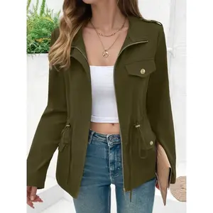 Women’s Casual Jacket, Lightweight Long-Sleeve Bomber Jacket with Pockets, Stylish Outerwear for Everyday Wear & Outdoor Activities