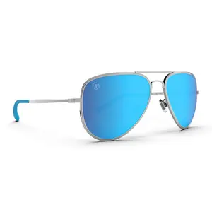 Blenders Eyewear Blue Angel Classic Aviator Sunglasses Polarized Unisex Silver Stainless Steel Frame with Blue Mirrored Lenses for Men Women