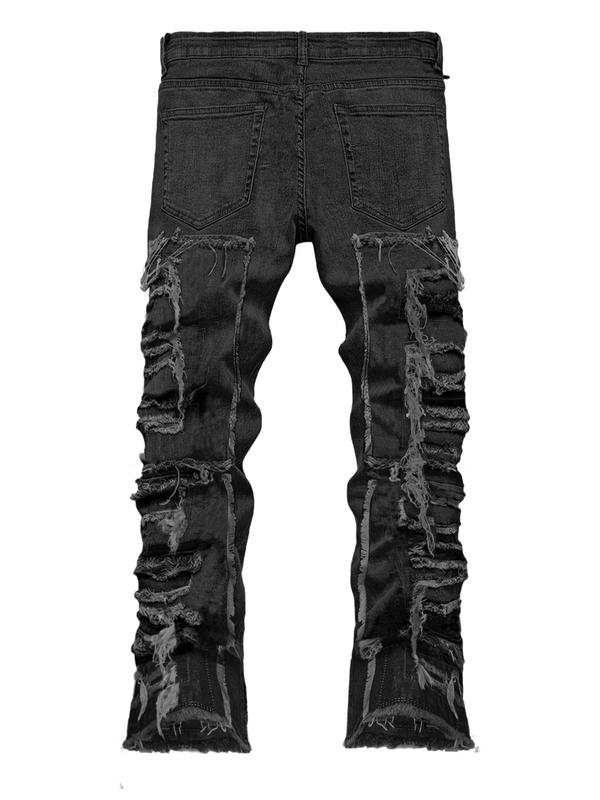 Men's micro-pull tassel patch Y2K style classic style jeans, 5 pocket design, cool men's pants, bootcut jeans men，fashionable casual wear