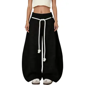 Bakyarder Women's Baggy Barrel Sweatpants Oversized Wide Leg Y2K Streetwear with Rope Drawstring and Pockets
