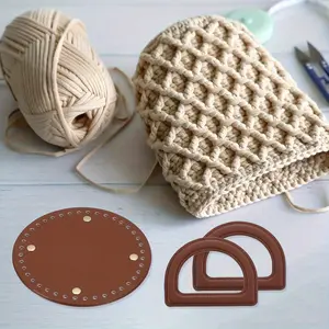 3pcs PU Leather Hook Knit Bag Base and Handle, Durable Handmade Accessories, Perfect for DIY Projects, Ideal Gift for Holidays and Birthdays