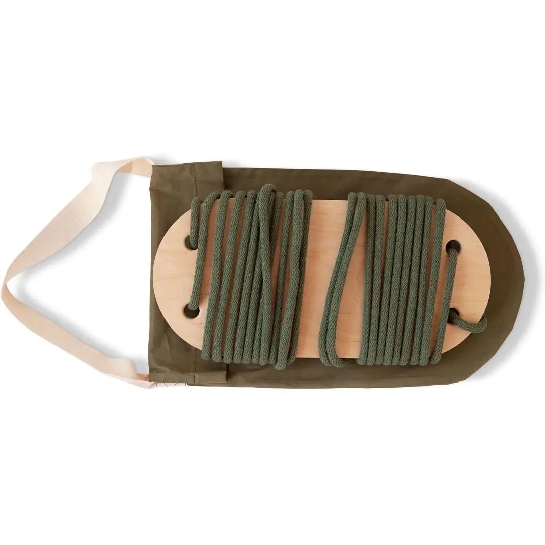BABAI Wooden Swing with Khaki Green Cotton Rope for 3+