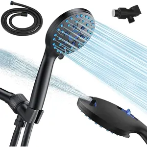 7 Function High Pressure Shower Head with Anti-clog Nozzle,Removable Shower Head Black 7-Mode High Pressure Shower Head with Handheld Combo Can Clean Bathtubs Tiles Pets Rain Showerhead with Handheld Spray Pressure Boosting Showerheads with Hose
