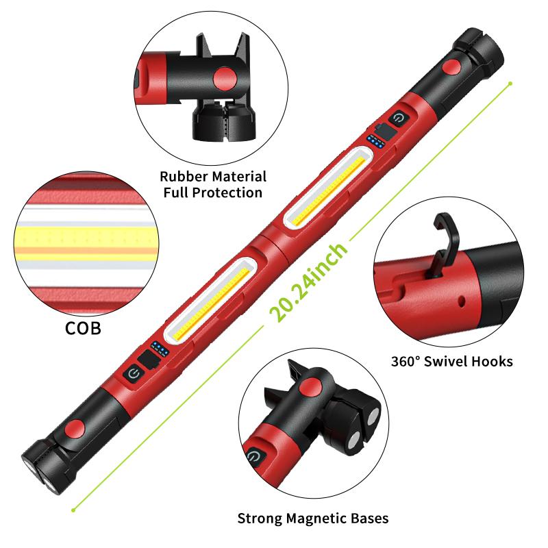 2-in-1 mechanical work light, 3000 lumens magnetic work light, rechargeable LED work light strip, portable wireless hood-under work light strip with hook, foldable design, suitable for maintenance workshops and emergency lighting