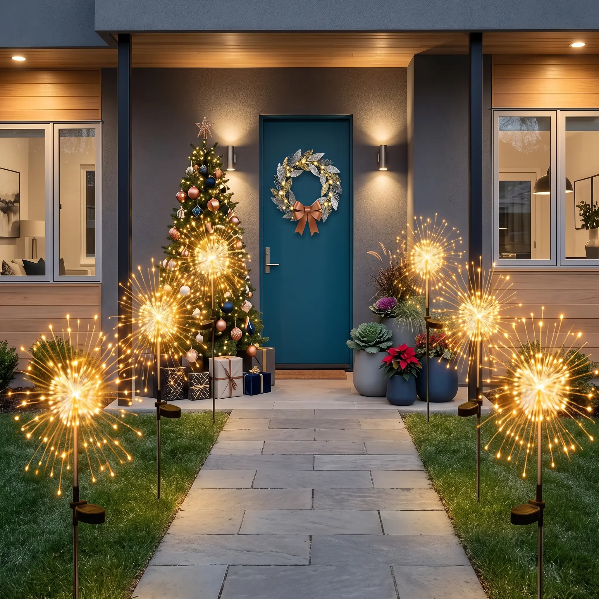 Solar Powered Outdoor Waterproof 5W ABS Plastic Dandelion Shape LED Stake Lights - Warm White DIY Landscape Lights for Decks/Patios, Lawn Decor