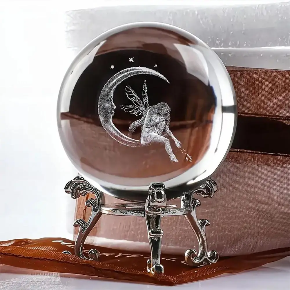 3D Moon & Fairy Crystal Ball, Creative Desk Decorative Glass Ball, Room Decor Crystal Ball Ornament, Table Decor Crafts for Home Office Use