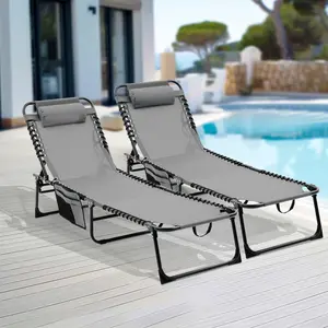 ARCH Folding Chaise Lounge Pool Chair (Set of 1) - Patio Tanning Chair with 4-Position Reclining Back, Breathable Mesh Seat for Beach Use, Beach Tanning Chair