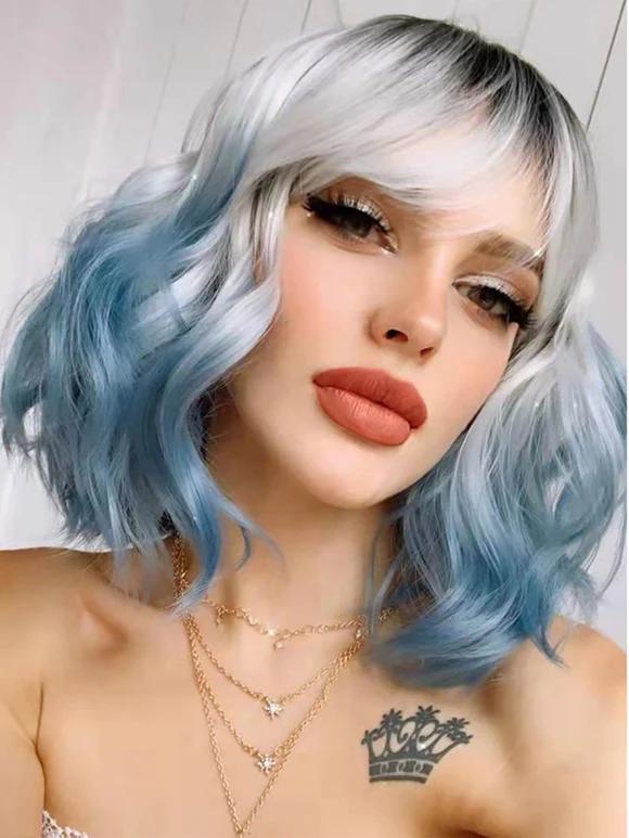 Noble Natural Wave 12 inches Short Curly BOB Hair Wigs Ombre Color Synthetic Wig