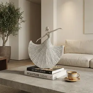 Silver Ballerina Resin Statue, Beaded Textured Dancer Decor, Luxury Art Figurine, Modern Home Accent, Tabletop Shelf Ornament