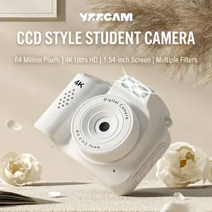 64-megapixel 4K Ultra HD Mini Digital Camera, comes with a free 32GB TF memory card, weighs as little as 32g, features a 1.54-inch color screen, multiple filters, and an LED flash; a stylish pocket camera, perfect as a gift for children and students