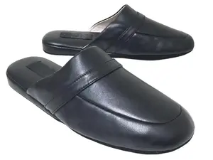Men's House Slippers Classic Leather Lining Padded Black Loafer