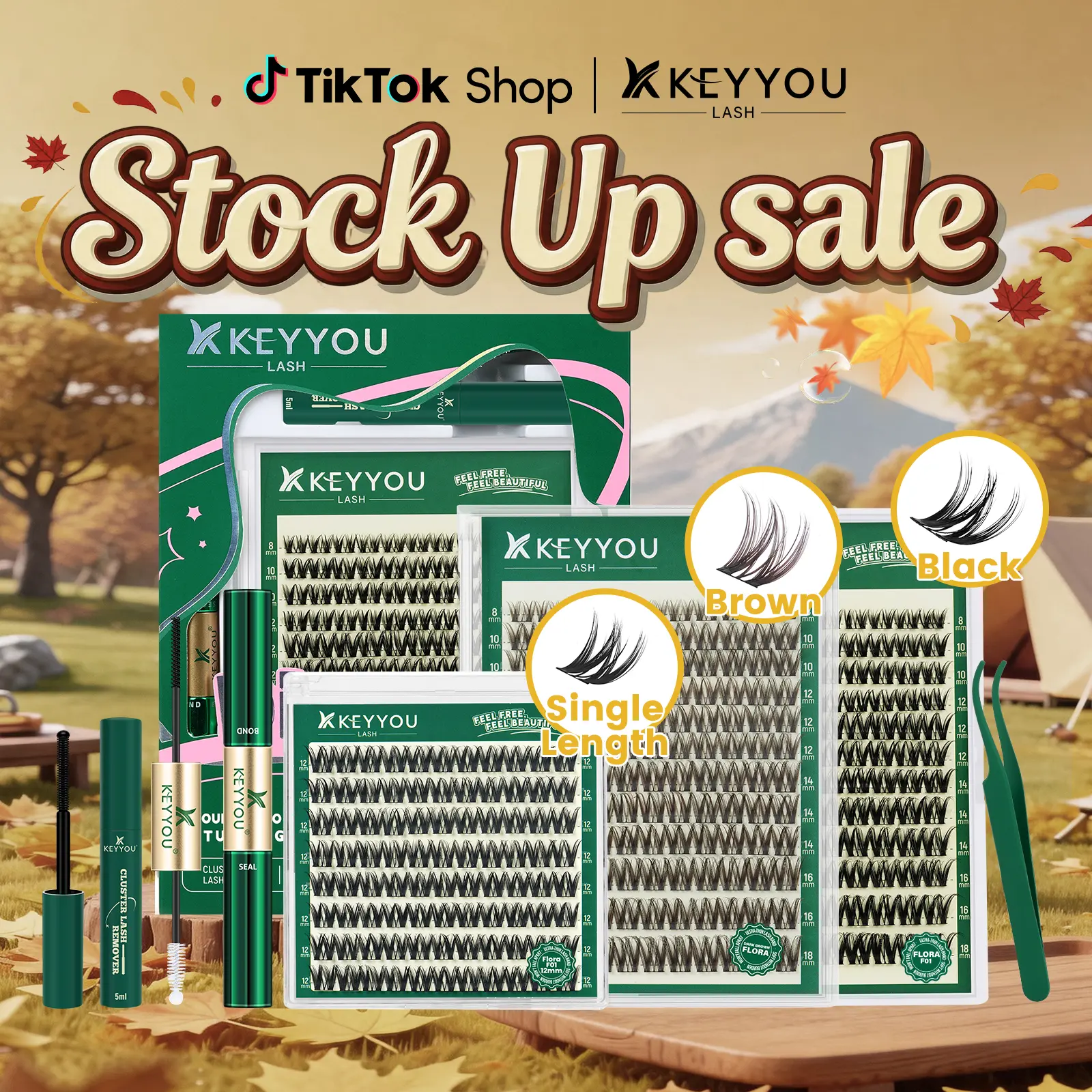 KEYYOU Flora Lash Kit | Kim & Kylie D curl | Spider Lash | Volume Boosting | Waterproof | Long-Lasting | DIY Extensions | 132PCS Cluster Lashes | Soft | Easy DIY At Home | Ultra Thin Band #September Stock Up