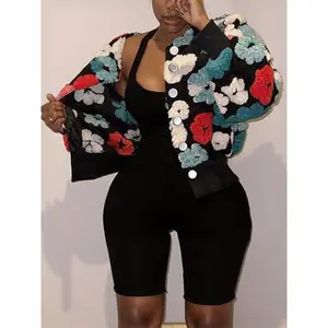 Plus Size Women's Fashion Floral Craft Loose Comfortable Coat, Stylish Oversized Outerwear for Casual Wear, Trendy Ladies' Clothing