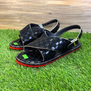 Mexican Crossed Sandal Huarache - Black Woven Design with Red Sole Comfortable Summer Footwear