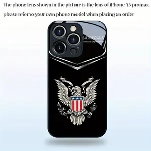 Eagle Emblem Black Glass Case for iPhone 17 16 15 14 13 12 11 X XR XSMAX 7 8 7P 8P Premium Texture Business Style Popular Design Special Edition Fashion Pattern