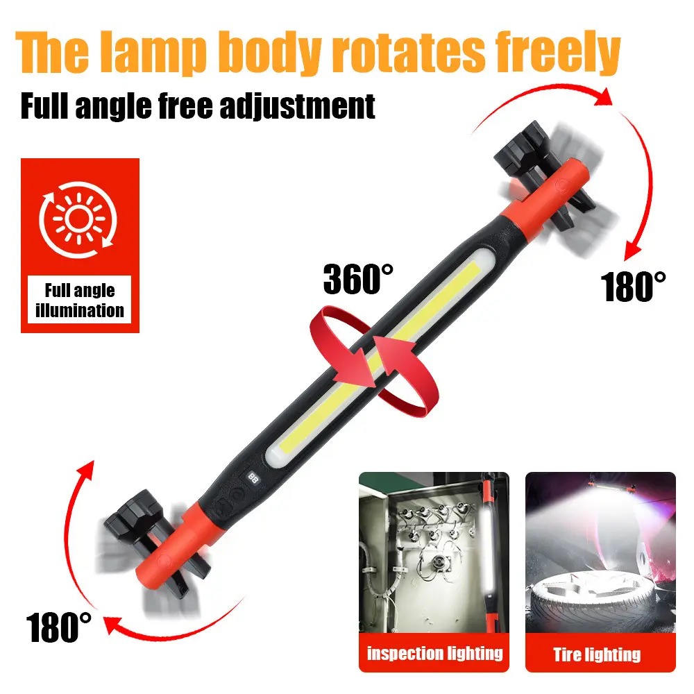 Automotive repair light LED charging work light flashlight, rechargeable engine hood lighting with magnetic base and hook, convenient light for car repair/garage/work site/power outage/emergency situations, waterproof and durable LED light