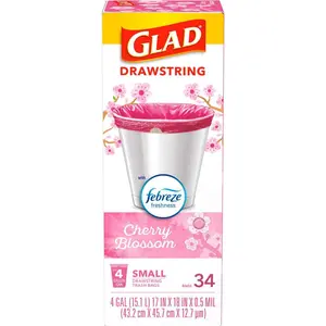 4 Gal. Small Drawstring Cherry Blossom with Febreze Pink Trash Bags (34-Count)