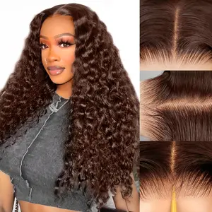 [Chocolate Brown Water Wave Wig] Megalook 13x6 Glueless Lace Frontal Wigs Pre Plucked Natural Hairline Three Go Brown Colored 100% Human Hair Wigs