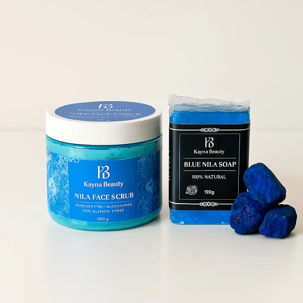 Moroccan Nila Facial Scrub & Nila Blue Soap Natural Face & Body Care Set
