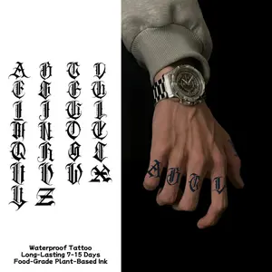 Gothic Artistic Alphabet Juice Temporary Tattoo Sticker Magic Tattoo Waterproof Long-Lasting 7-15 Days Herbal Semi-Permanent Tattoo for Men & Women Arm & Finger Realistic Tattoo Fake Tattoo Line Tattoo