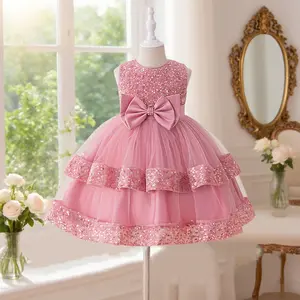 2220 Kids Sparkly Cute Tulle Princess Party Birthday Dress Suitable For Banquet And Party Sequined Flower Tutu Dress Suitable For Parties Weddings And Vacations