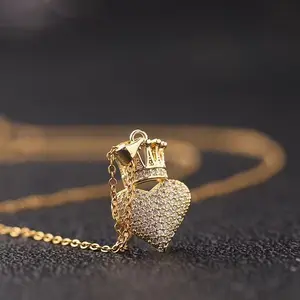 LisiZen Gold-Plated Heart Crown Collarbone Chain Metal Hip-Hop Accessory Sweater Chain Women's Pendant Necklace Jewelry with Premium Chain DZXL4135