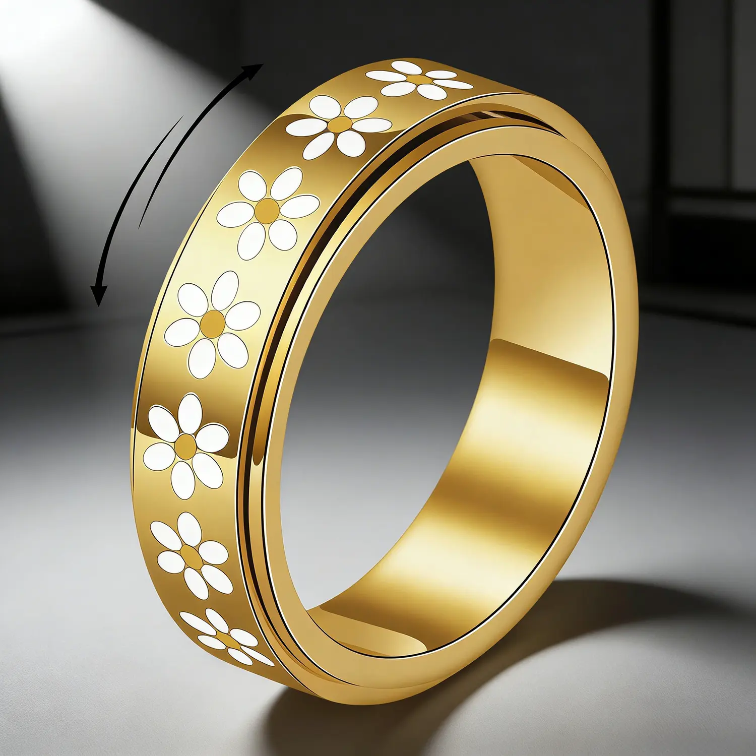 Daisy Enamel Spinner Ring - Stainless Steel Flower Stress-Relief Ring, Rotating Design for Anxiety Alleviation, Minimalist Everyday Fashion Accessory