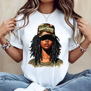 Unbothered Black Woman T-Shirt | Dreadlocks Camo Hat Graphic Tee | Black Girl Magic Shirt | Confident Black Queen Gift | Casual Afrocentric Streetwear