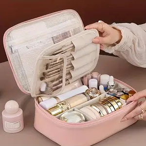 1-piece multi-layer detachable makeup bag, travel cosmetic organizer with brush storage function, easily detachable into multiple makeup bags, portable beauty storage pouch, unisex, storage supplies, holiday gift, Zipper Makeup Bag