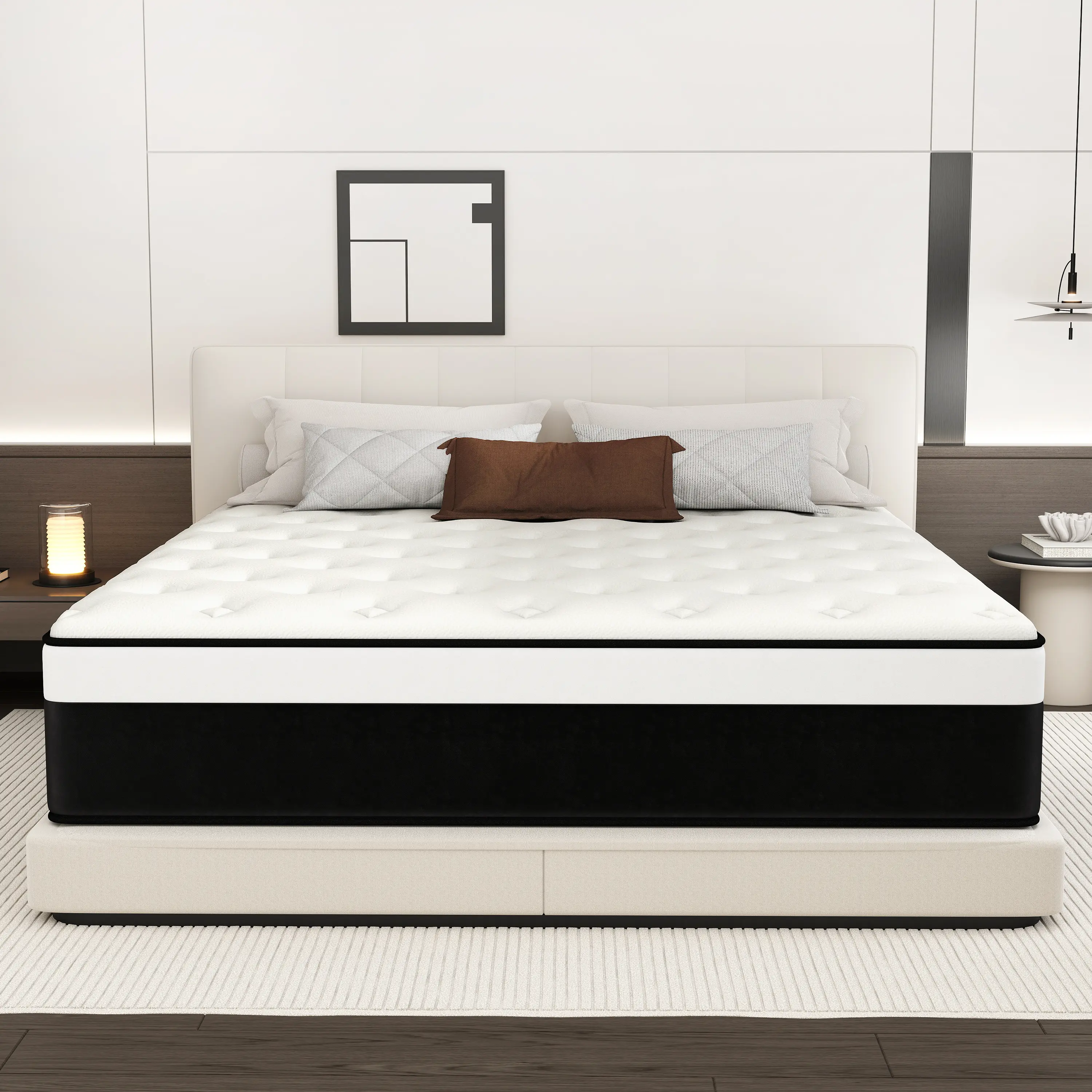 12 14 Inch T/F/Q/K Hybrid Mattress Medium Firm Boxed Mattresses White Full Size Pocket Spring Quality Support Relieve Back Pain Relief Skin-Friendly Comfortable Sleep