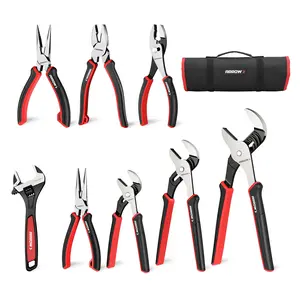 ARROW 8-Piece Pliers and Wrench Set, 12"/10"/8" Groove Joint Pliers, 8" & 6" Long Needle Nose, 8" Linesman, 6" Slip Joint, 8" Adjustable Wrench, Dual-Color TPR Handles, Roll-Up Pouch Included