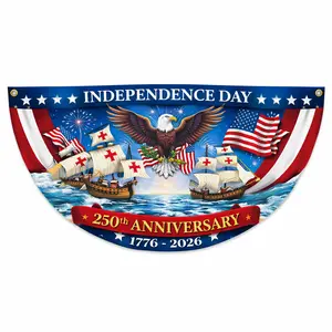 4th of July Fan-Shaped Banner 250th Anniversary 1776–2026 Patriotic Independence Day Eagle Flag Outdoor Garden Decor USA