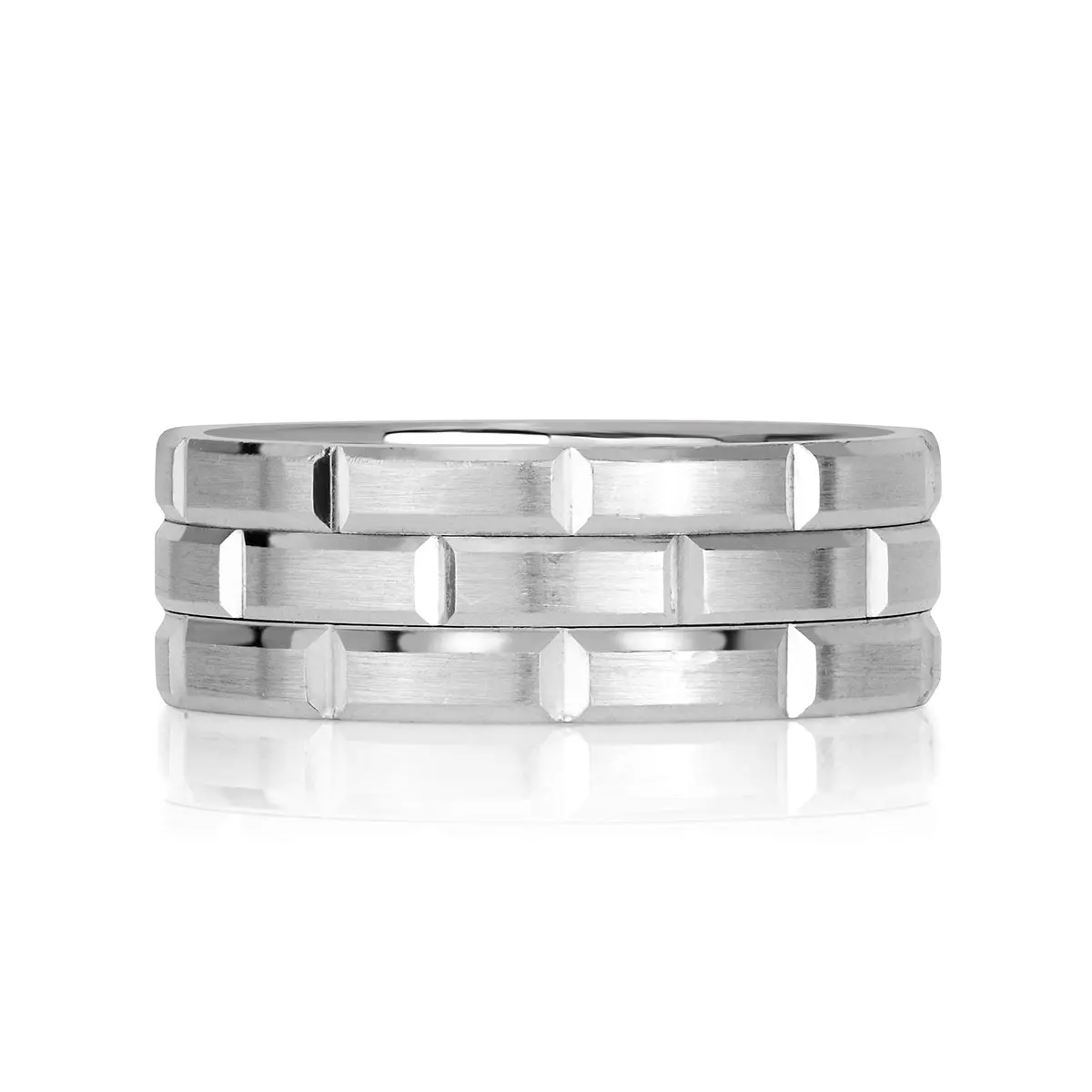 Mens Brick Design Wedding Band in Platinum at 8.5mm