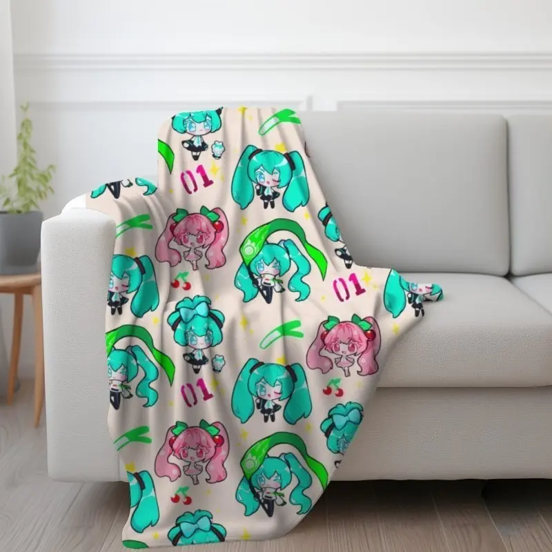 Miku Plush Blanket - Anime Gamer Themed Soft Throw Blanket for Bedroom Lounging