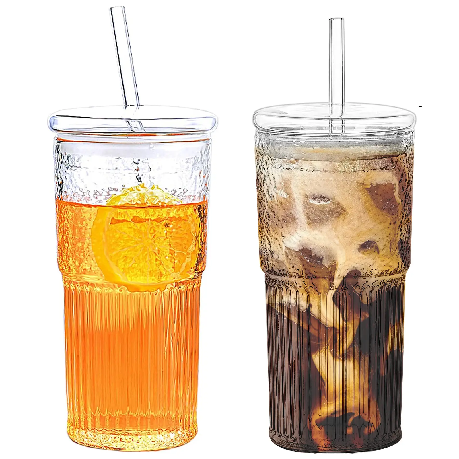 2 Packs 20oz Glass Tumblers Set With Lids and Glass Straws Drinkware, Ice Coffee Cups, Bottles, Cup and Mug for Juices and Milk, Holiday Gifts