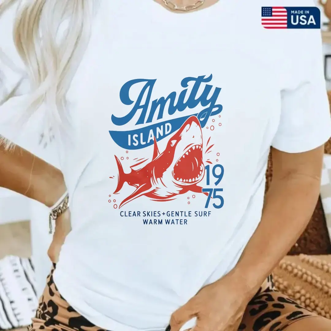 Jaws Amity Island 1975 Unisex Tee, Movie Inspired Gift, Cotton T-Shirt for Film Buffs, Retro Summer Shirt, Vintage Beach Tee, Cotton Unisex T-Shirt S-5XLVintageTee CoolTshirtVintageTee CoolTshirt