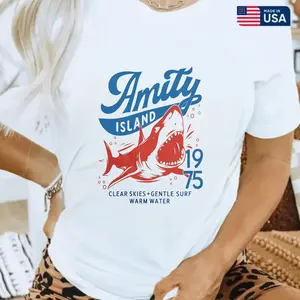 Jaws Amity Island 1975 Unisex Tee, Movie Inspired Gift, Cotton T-Shirt for Film Buffs, Retro Summer Shirt, Vintage Beach Tee，100% Cotton Unisex T-Shirt S-5XL