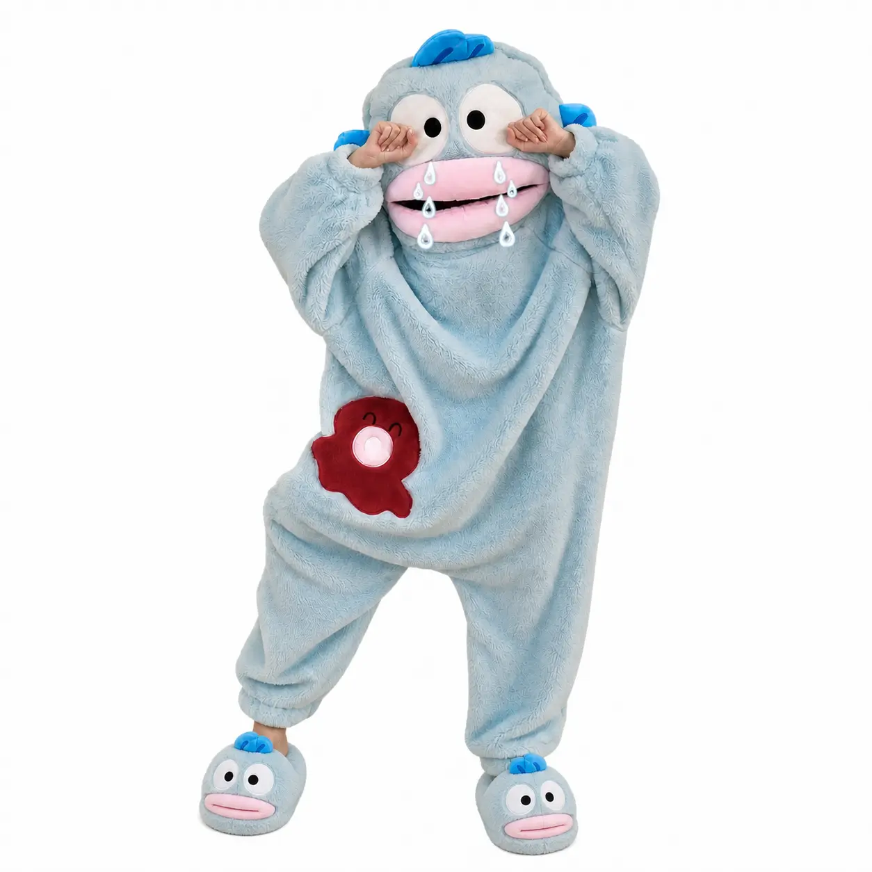Coral Fleece Cartoon Clown Fish Big Mouth Monster Hooded Onesie Pajamas - Long Sleeve Zip-Up, Autumn Winter Cold-Proof Warm Relaxed Fit Animal Sleeping Wear, Quick On & Off Silly Wearable for Home, Movies, Party Supplies