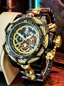 Unique Gold Skeleton Watch, Colorful Gear Dial, Cable Bezel, Cyberpunk Men's Watch, Punk Style, All Seasons, Gift Packing