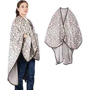 Wearable Blanket Poncho With Pockets, Fleece Shawl Wrap Blanket For Men And Women Soft Warm