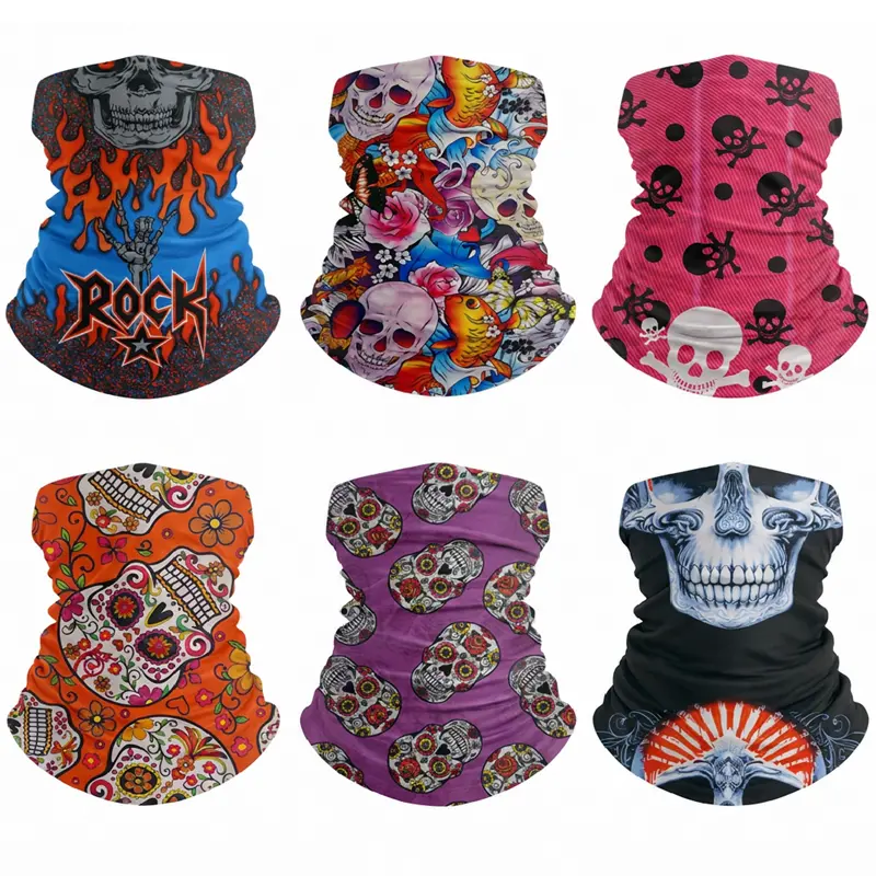 Yeomoo Halloween Skull Print Multifunctional Neck Gaiter, UV Protection Breathable Seamless Face Cover, Stretch Windproof Dustproof Sweat Wicking Halloween Cosplay Bandana, Multi Ways Wear Head Wrap for Party Motorcycle Fishing Yard Work Men Women