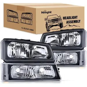 Nilight 2003 2004 2005 2006 Chevy Silverado Avalanche 1500 1500HD 2500 2500HD 3500 Headlight Assembly Black Case Clear Reflector