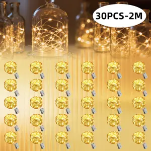 30-Pack LED fairy lights, battery powered, silver wire, 20 LED lamp beads, 6.5-foot flashing firefly star and moon string lights, suitable for DIY, weddings, parties, bedrooms, gardens, Christmas, Valentine's Day, warm white light