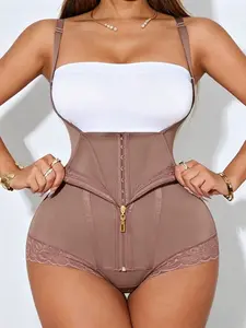 1 Count Women's Solid Color Sculpting Bodysuit, High Compression Bodysuit, Underwear, Fajas, Colombian Shapewear, Compression Shapewear Jumpsuit, Tummy Control Body Shaper With Adjustable Hooks Closure, For Daily Wear, Party, Womenswear
