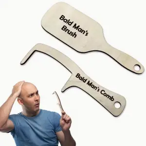 Funny Bald Men Comb Set, Wooden Hairless and Tooth-Free Combs, Gag Gift for Bald Men, Beauty Tool for Men, Birthday and Halloween Present