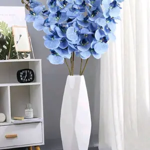 Elegant White Orchid Arrangement with Blue Flowers in Vase Decor Decorative Fruit Plants Ornaments
