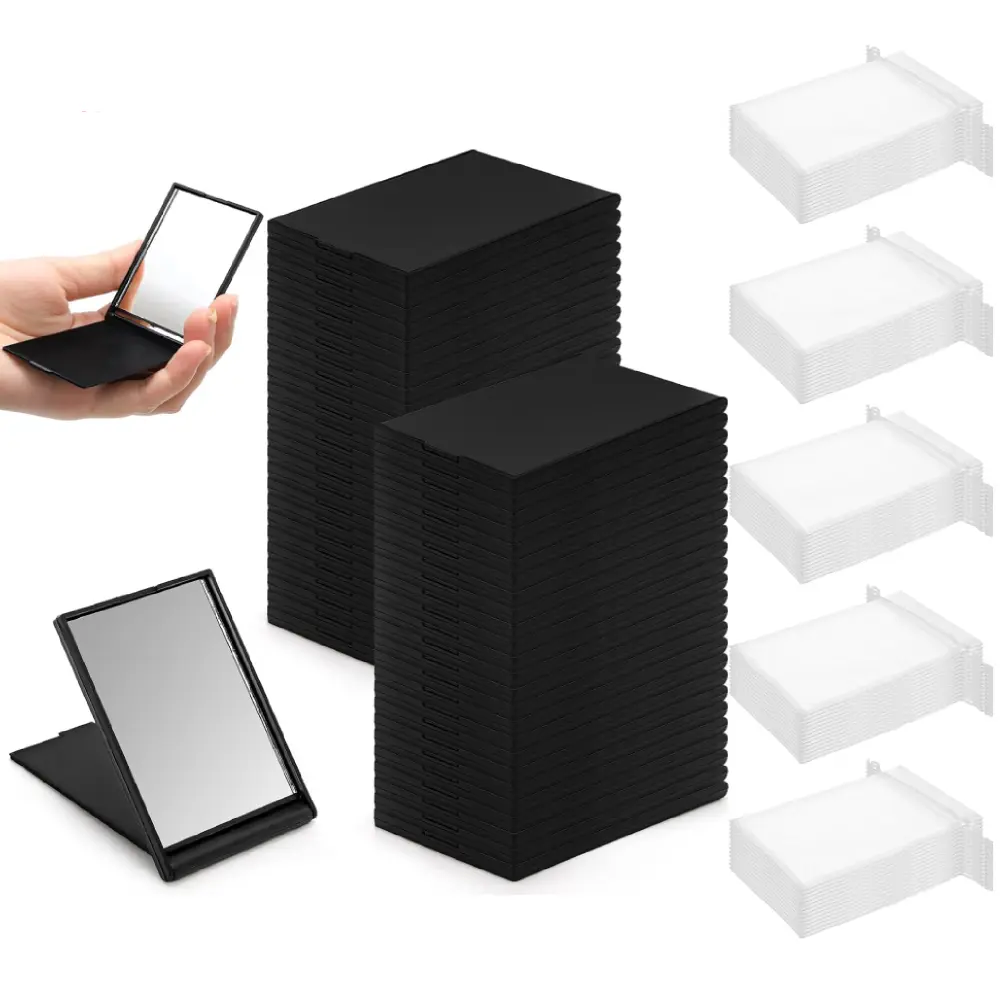 50 pcs bulk mini foldable makeup mirror set, with 50 storage bags, foldable for easy storage, portable compact makeup mirror, suitable for daily makeup repair, suitable for office, travel, makeup bags